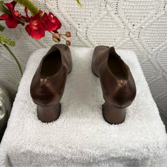 NWT VTG BELLINI Copper Asymmetric 90s Metallic Leather Spool Block Heels Sz 8.5 - Picture 5 of 8
